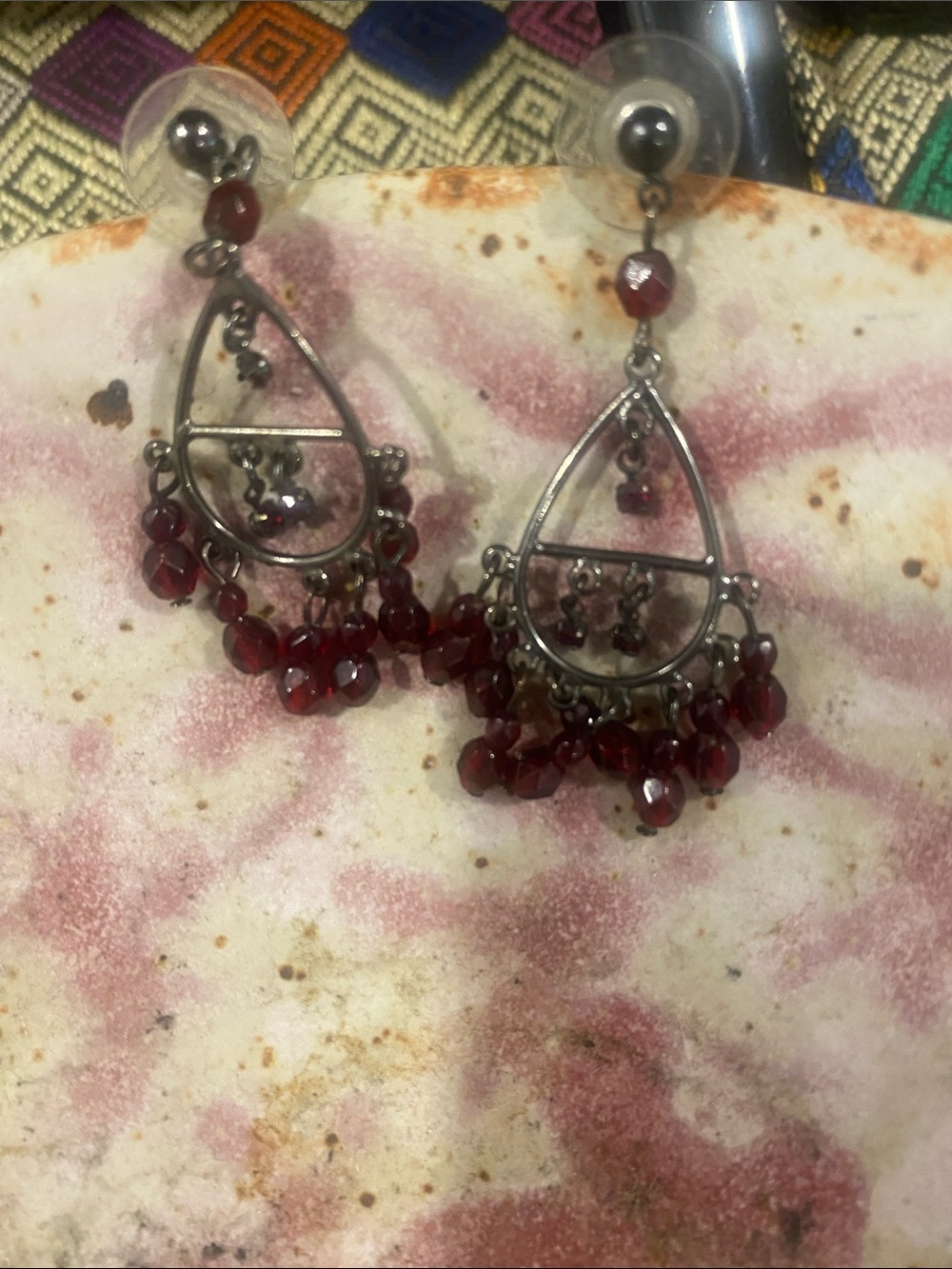 Red Beaded Dangle Earrings